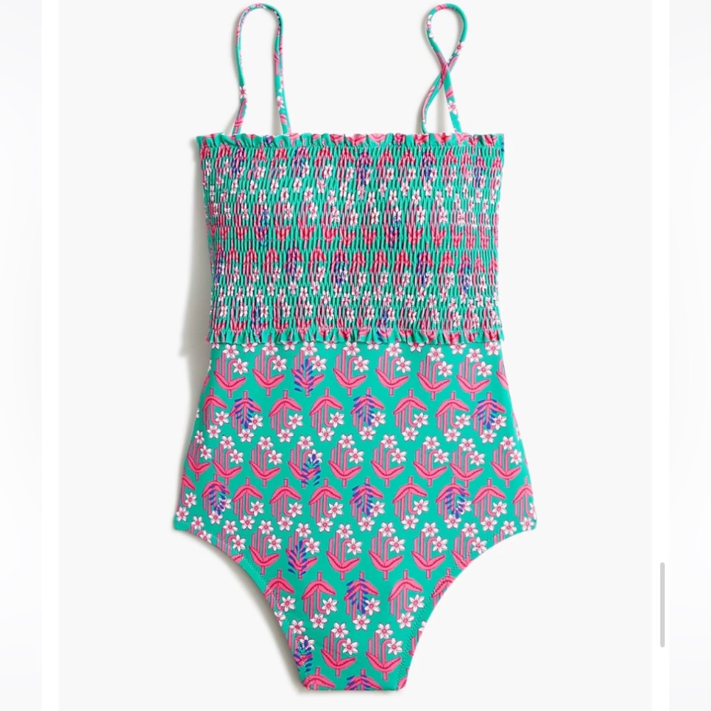 Jcrew smocked one piece swimsuit Size Small NWT Bright Seafoam Regal Rose